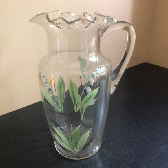 Antique Ruffled Edge Hand Painted Pitche - Picture 5 of 8